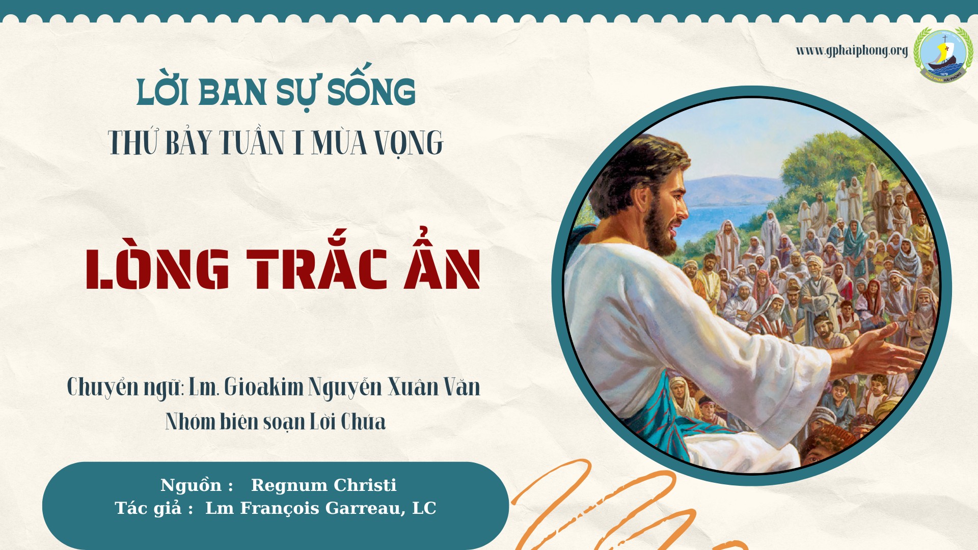 Lời ban Sự sống: Lòng trắc ẩn_Thứ Bảy Tuần I Mùa vọng